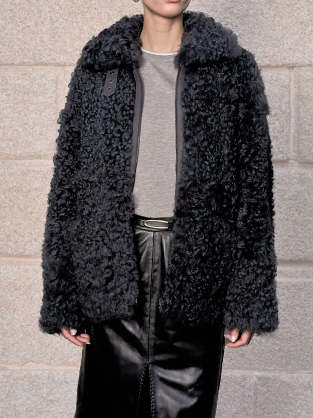 Bigardini Curly-shearling Zip-up Jacket In Gray