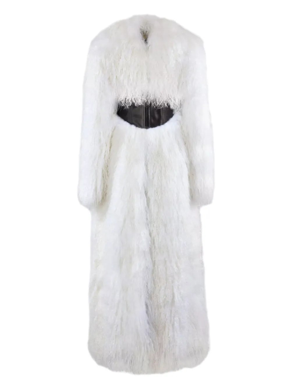 CHRISTINA CRAWFORD leather-waist shearling long coat | White | Image 1