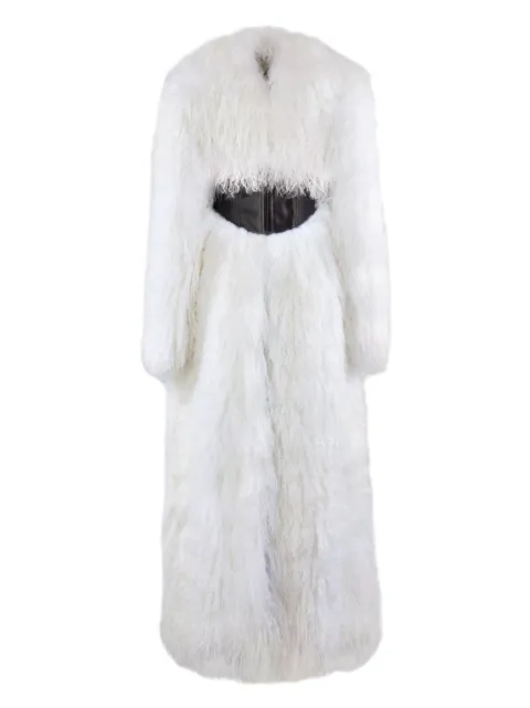 CHRISTINA CRAWFORD leather-waist shearling long coat