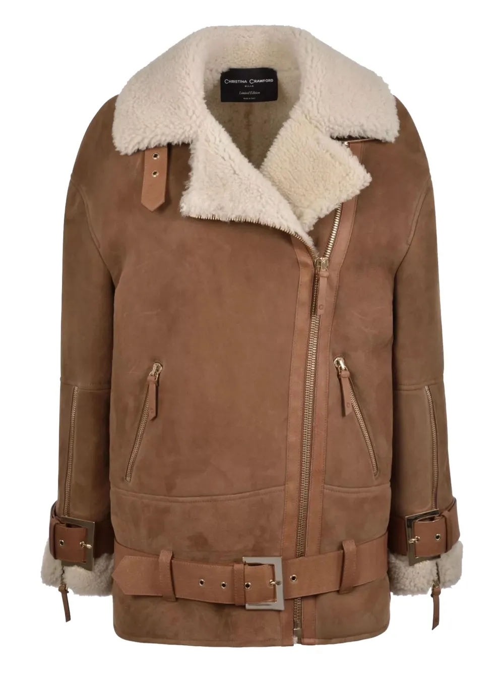 CHRISTINA CRAWFORD belted shearling jacket | Brown | Image 1