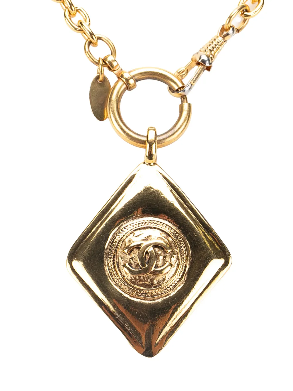 CHANEL Pre-Owned 1970-1980 Gold Plated CC Diamond Shape Pendant CHANEL Pre-Owned 1970-1980 Gold Plated CC Diamond Shape Pendant