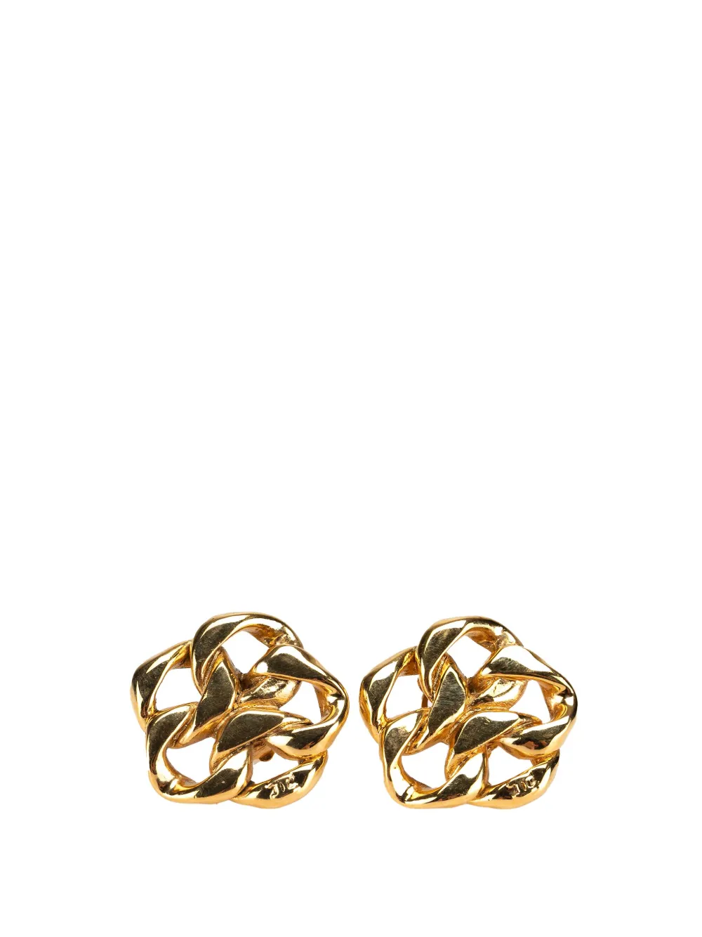 CHANEL Pre-Owned 1980-1990 Gold Plated CC Chain Link Clip On Earrings CHANEL Pre-Owned 1980-1990 Gold Plated CC Chain Link Clip On Earrings