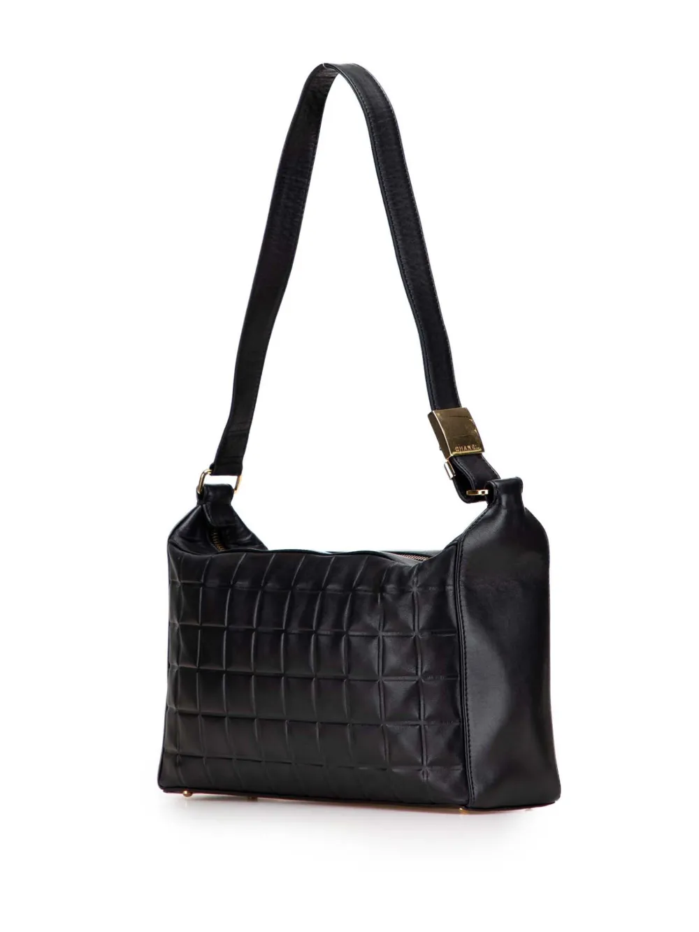 Pre-owned Chanel 2000-2002 Medium Lambskin Chocolate Bar Shoulder Bag In Black