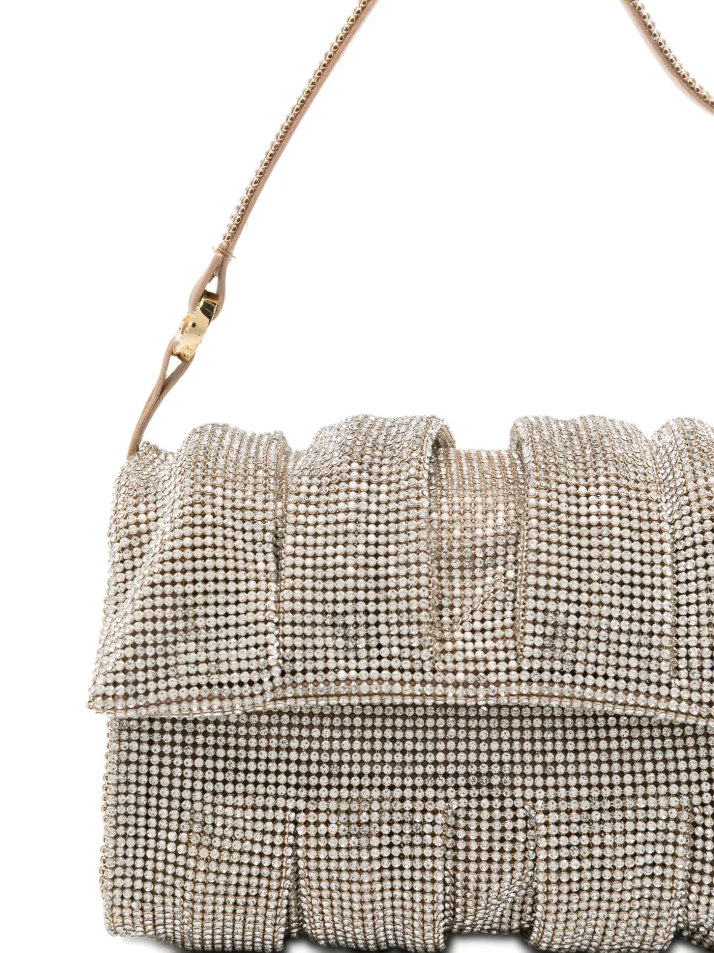 Benedetta Bruzziches Crystal-embellished Pleated Shoulder Bag In Neutral