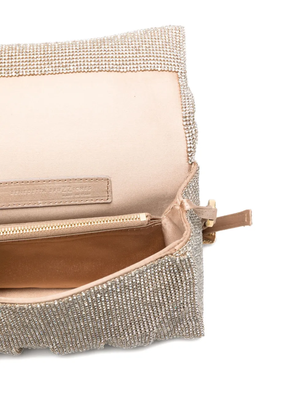 Benedetta Bruzziches Crystal-embellished Pleated Shoulder Bag In Neutral