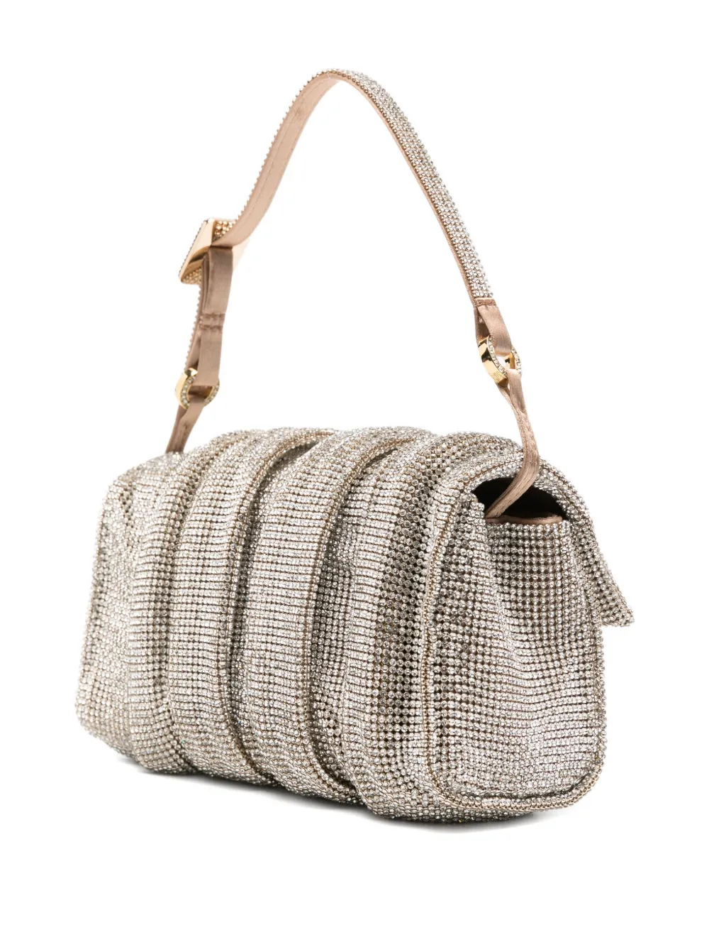 Benedetta Bruzziches Crystal-embellished Pleated Shoulder Bag In Neutral