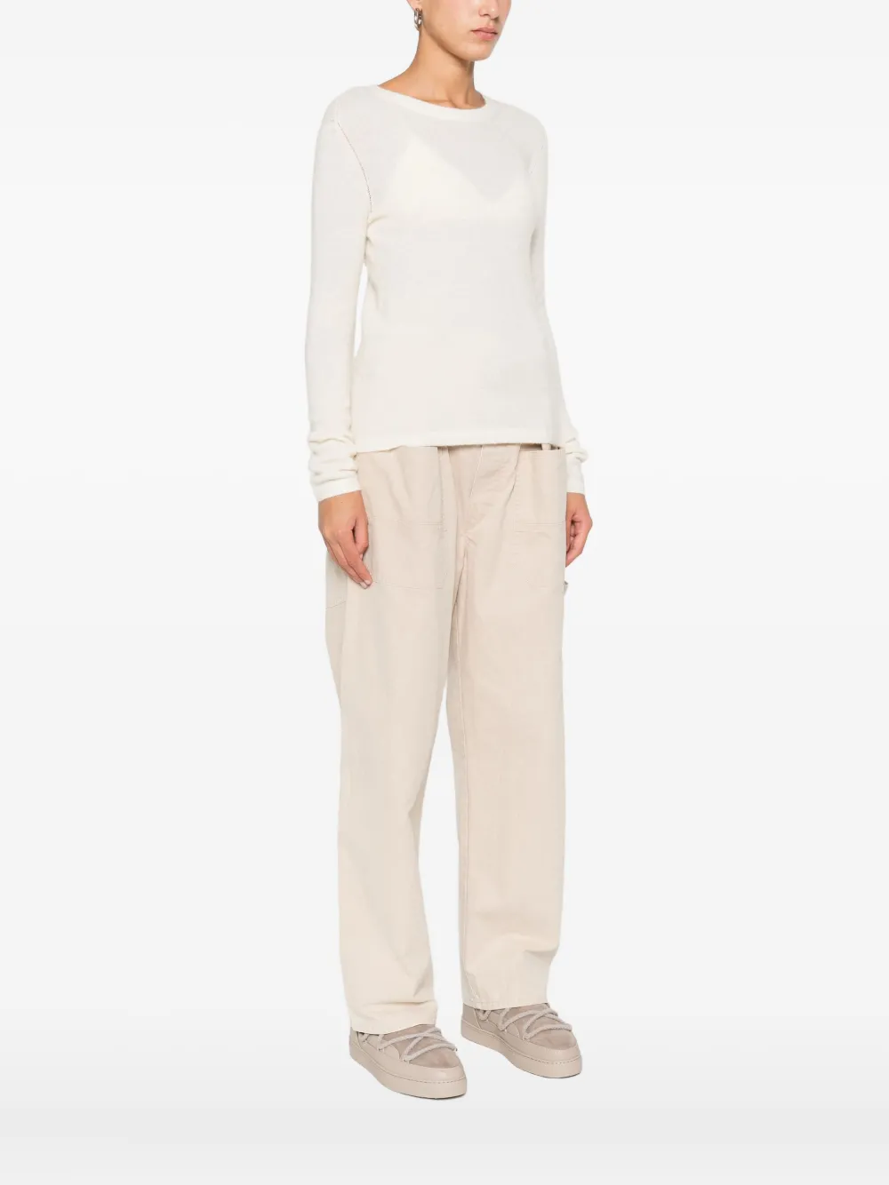 Maison Etoile Round-neck Long-sleeve Sweater In White