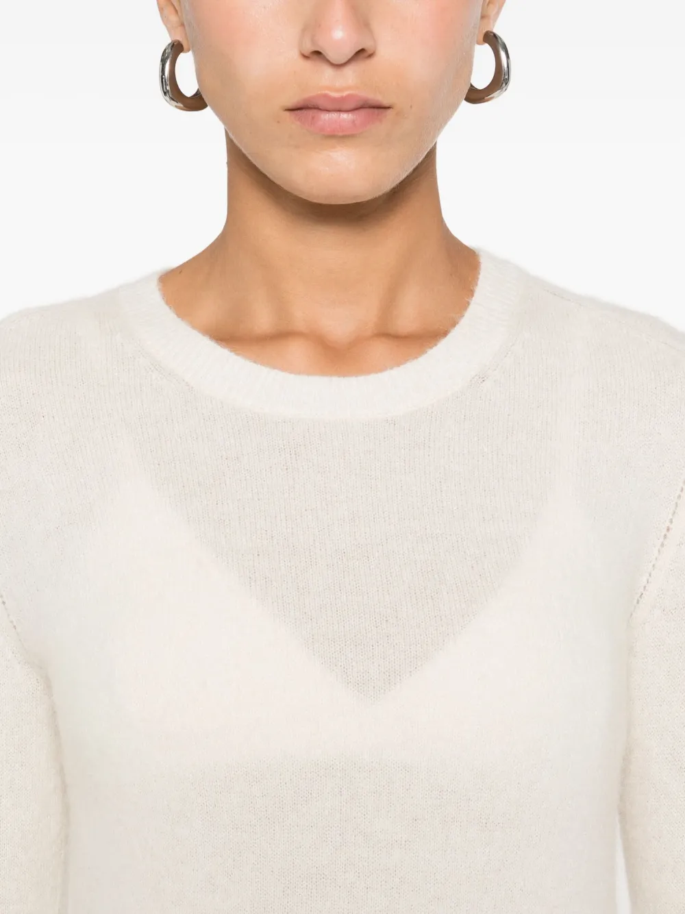 Maison Etoile Round-neck Long-sleeve Sweater In White