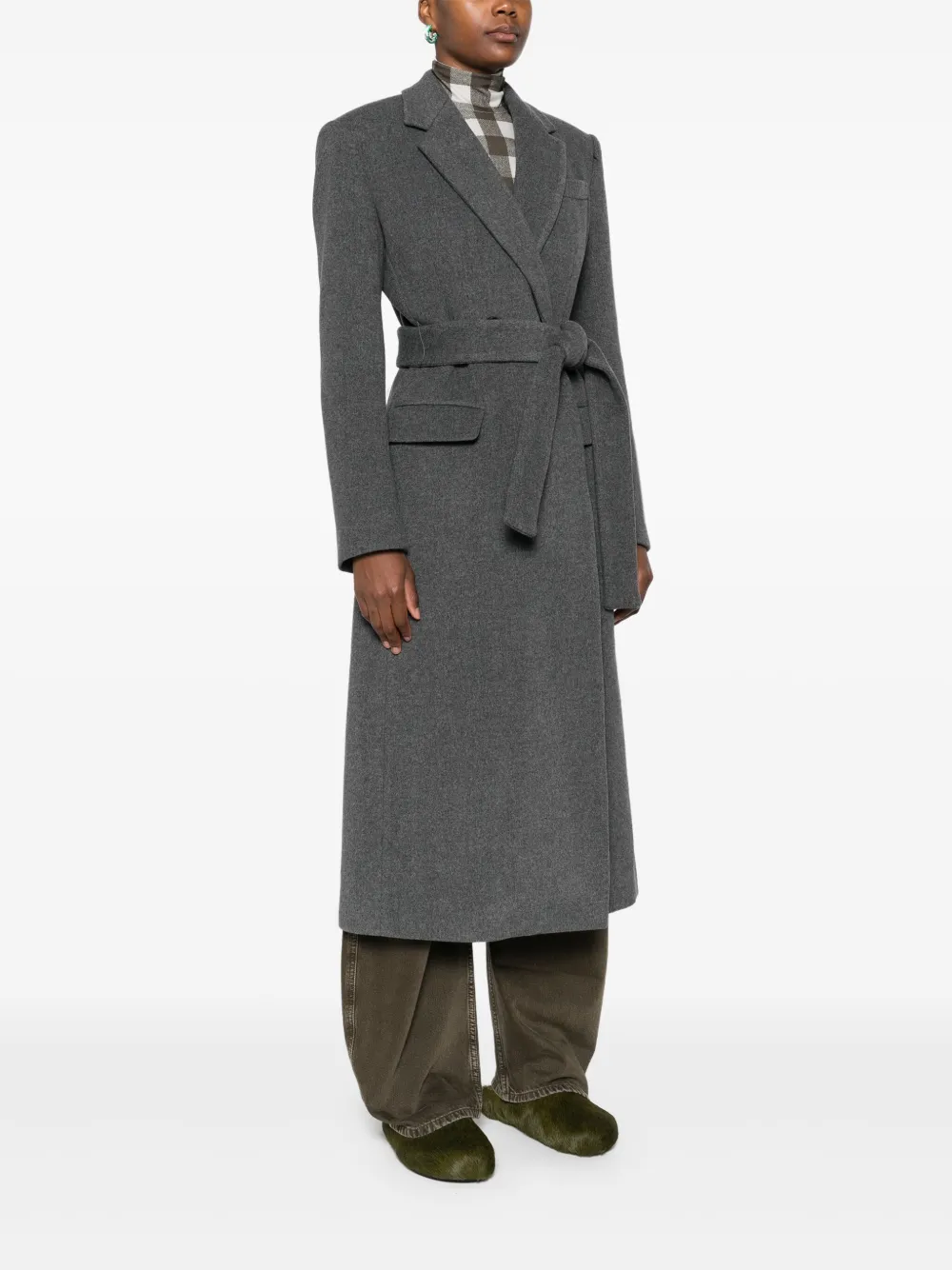 Msgm Belted Wool Coat In Gray