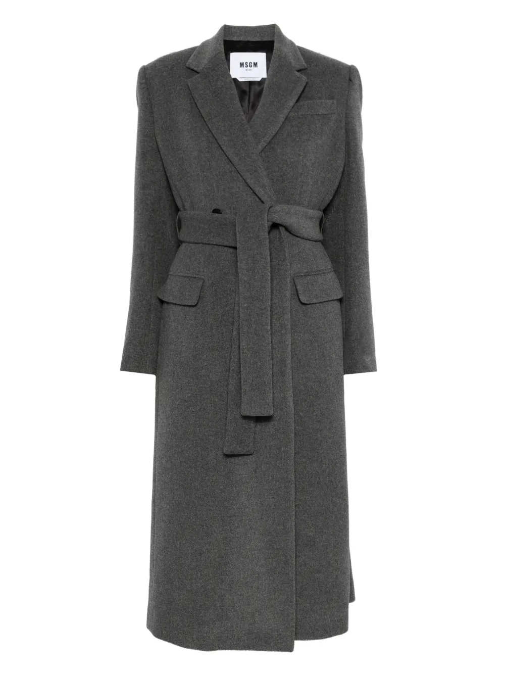 Msgm Belted Wool Coat In Gray