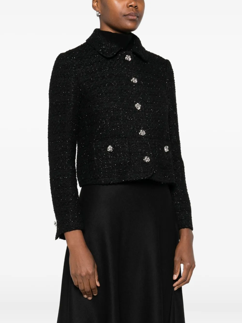 Tagliatore Embellished-button Tweed Jacket In Black