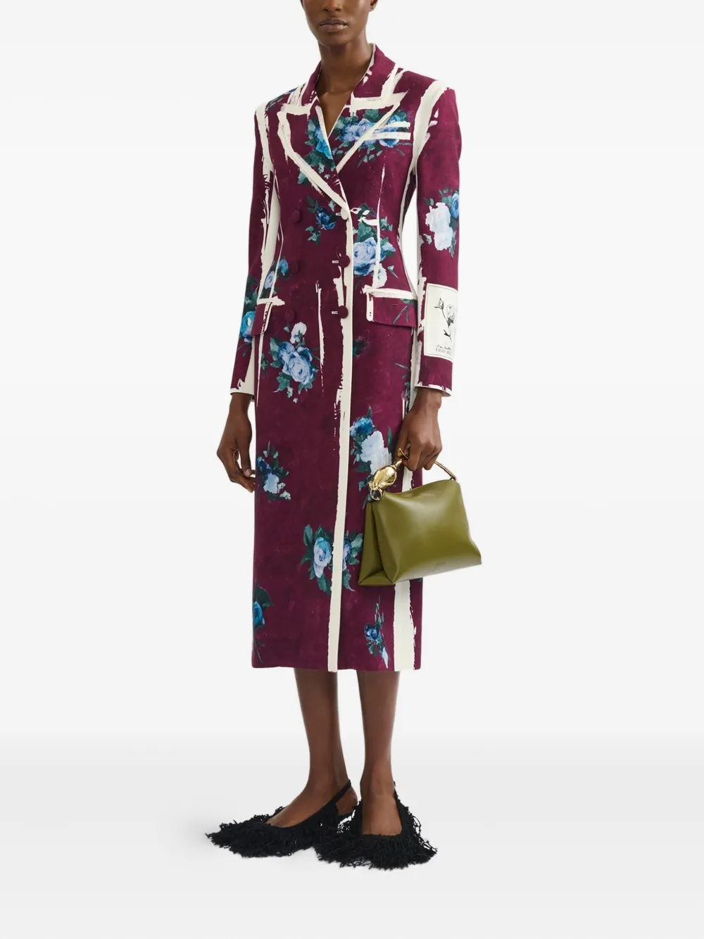 Erdem Floral-print Striped Coat In Red