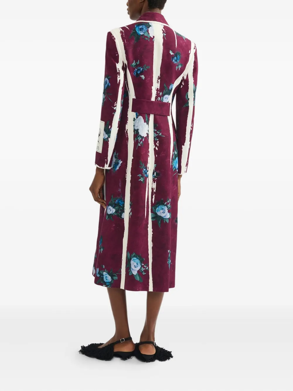 Erdem Floral-print Striped Coat In Red