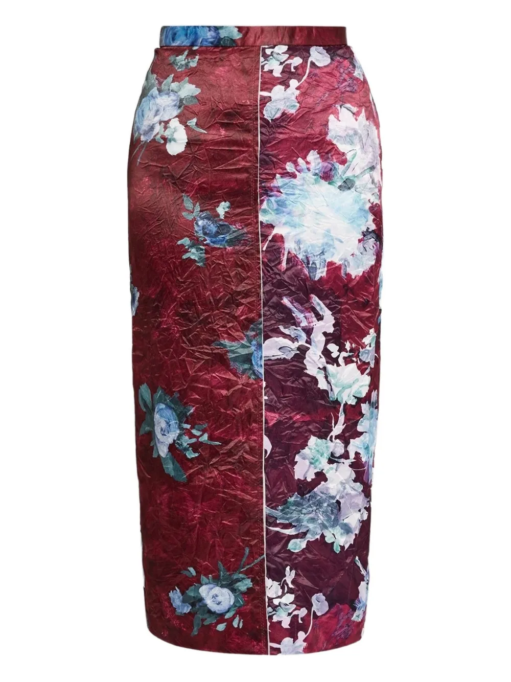 Erdem Floral-print Crinkled Duchesse-satin Midi Skirt In Burgundy