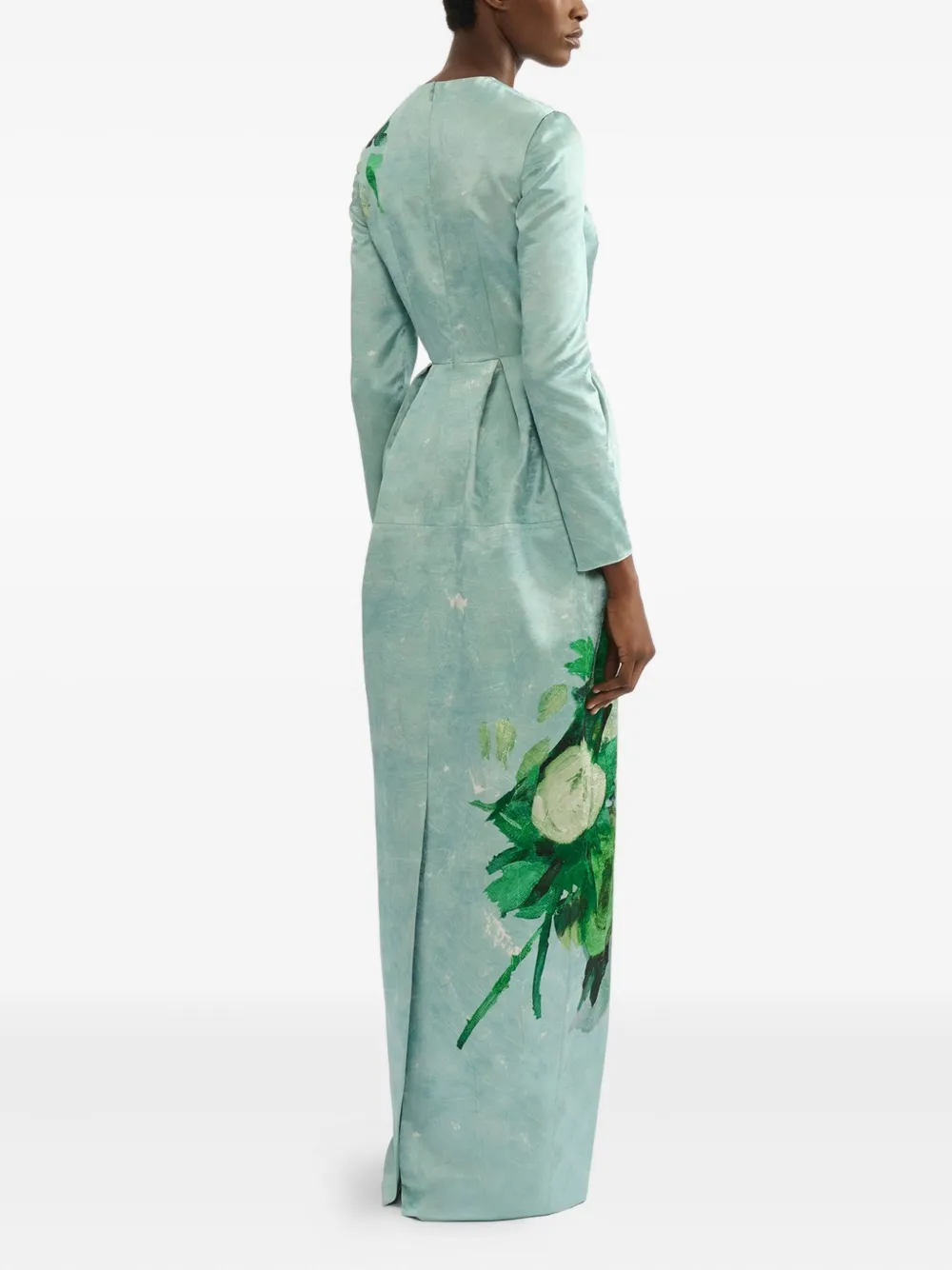 ERDEM Jurk met bloemenprint en lange mouwen Blauw