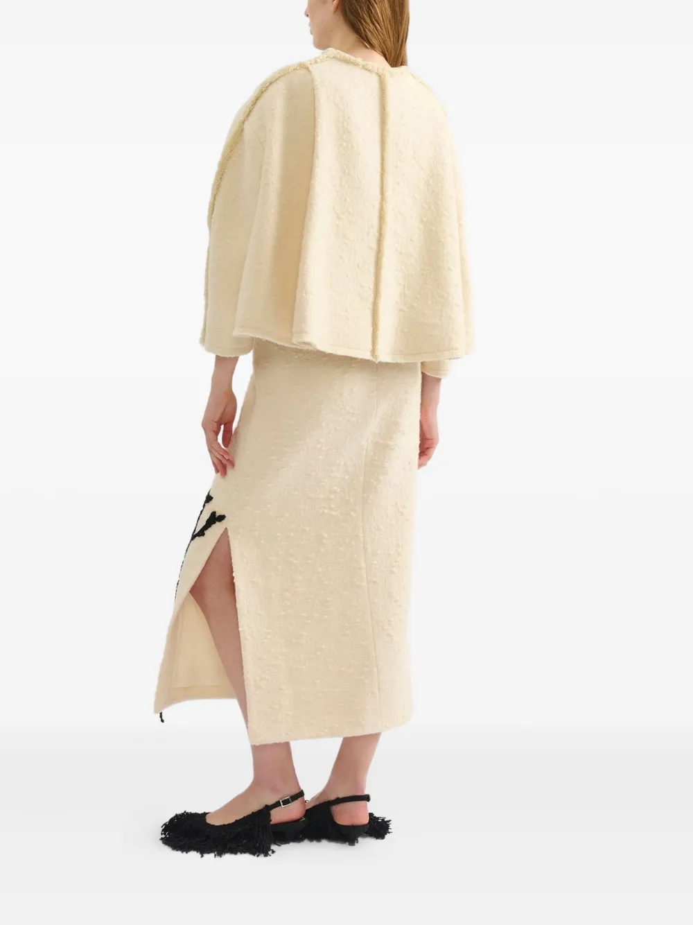 Erdem Embroidered Side-split Skirt In Neutral