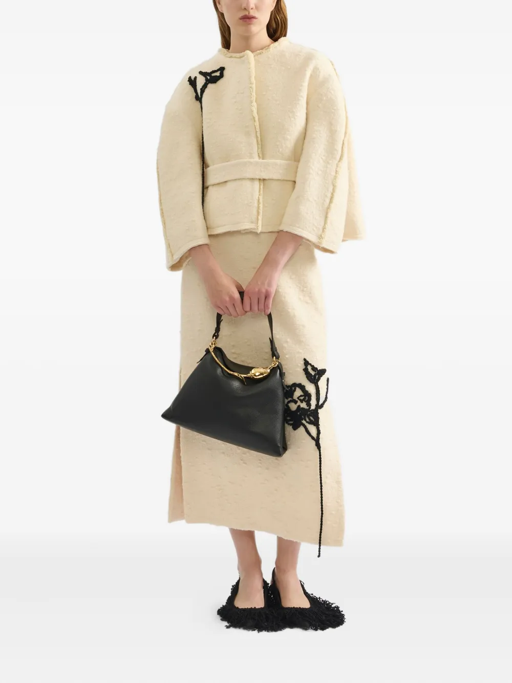 ERDEM Rok met borduurwerk en zijsplit - Beige