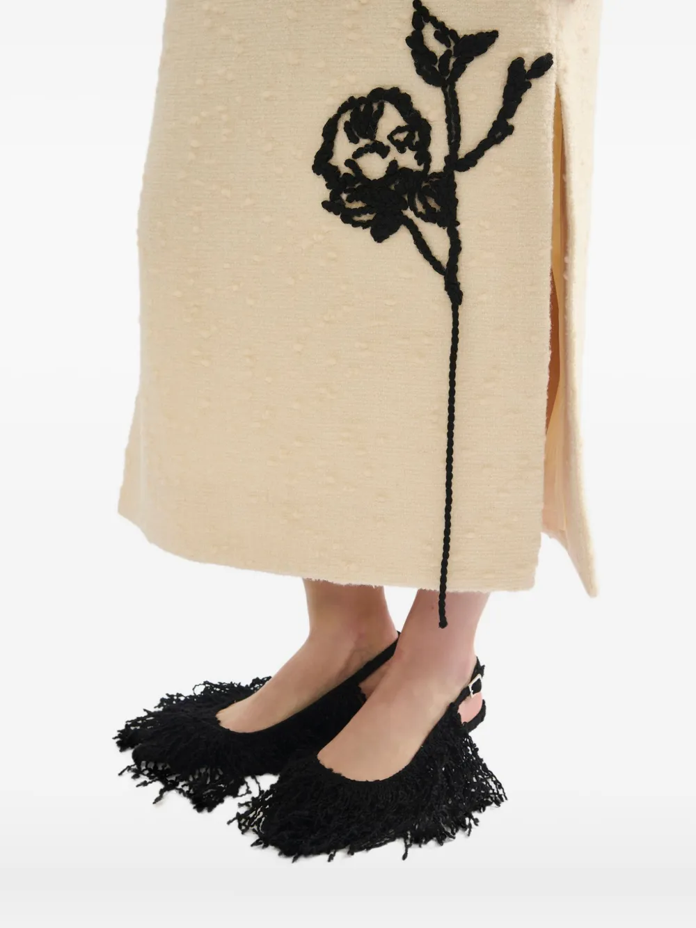 Erdem Embroidered Side-split Skirt In Neutral