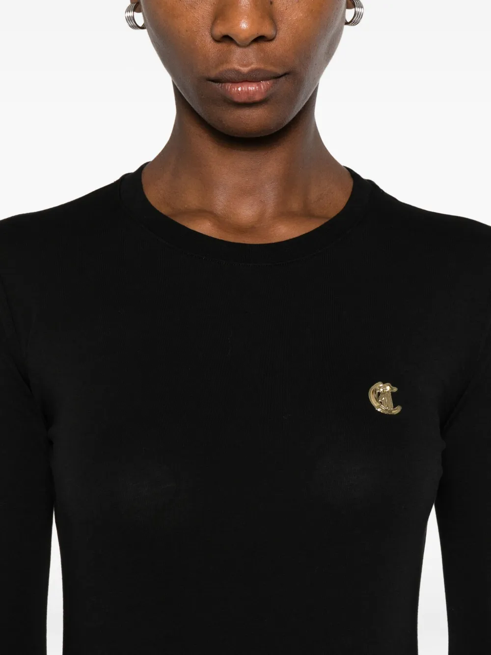 Just Cavalli Logo-plaque Long-sleeve Mini Dress In Black