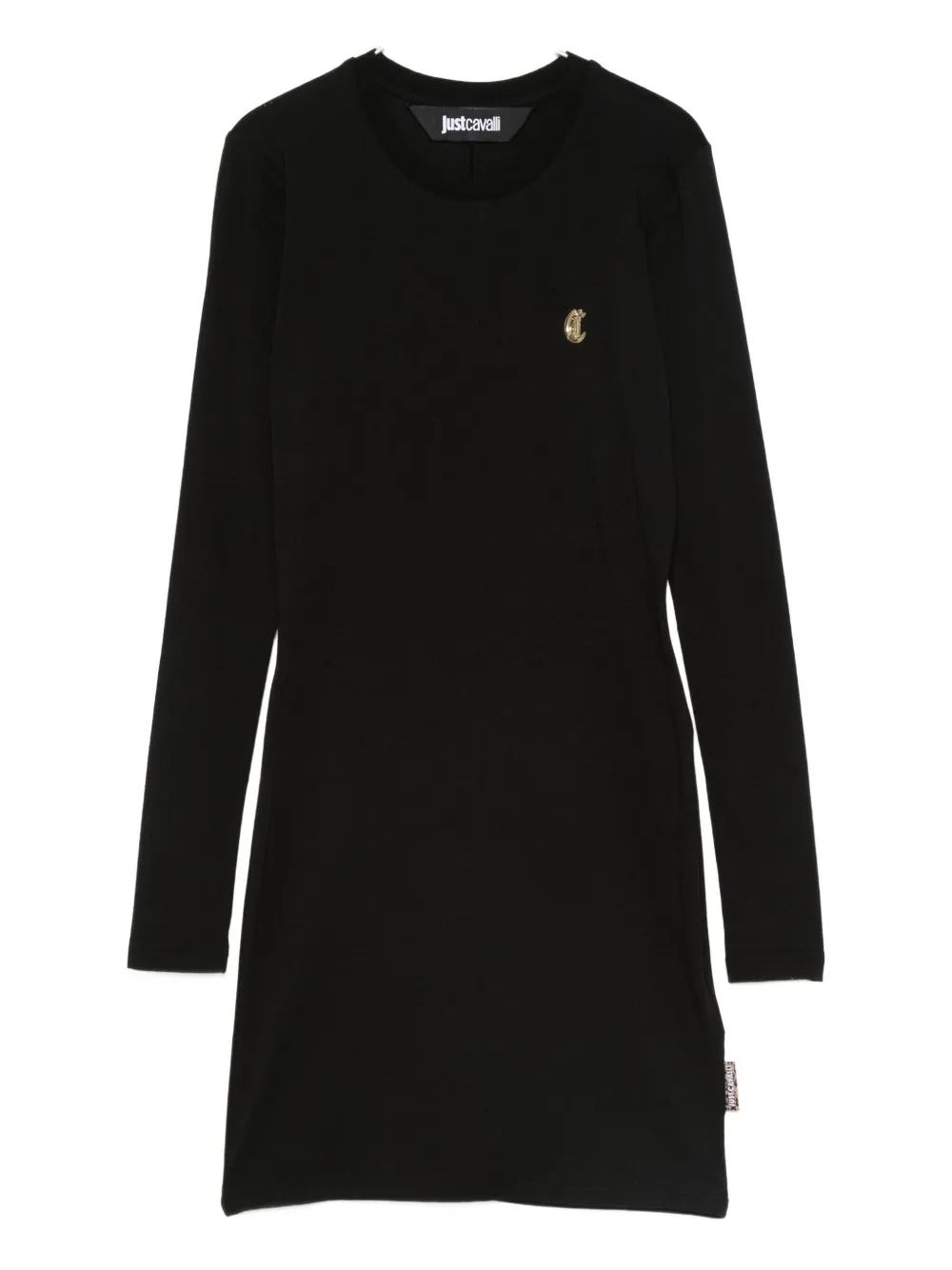 Just Cavalli Logo-plaque Long-sleeve Mini Dress In Black