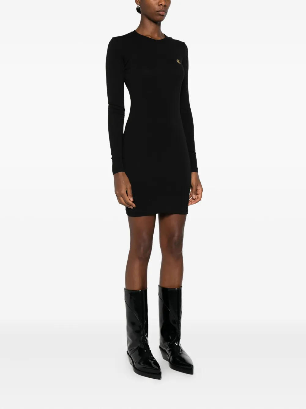 Just Cavalli Logo-plaque Long-sleeve Mini Dress In Black
