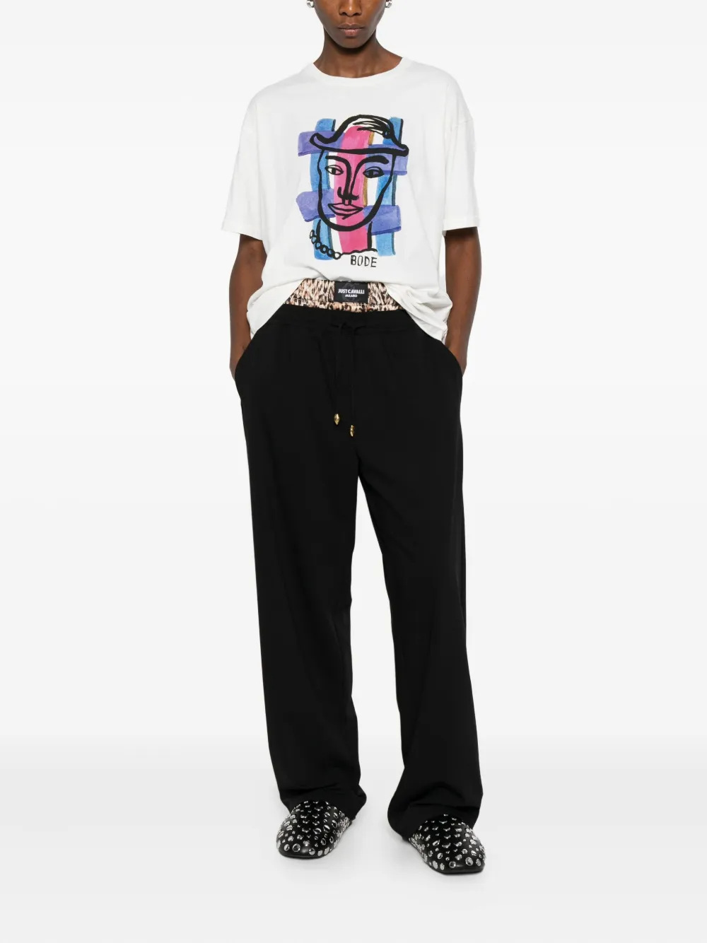 Just Cavalli Broek met luipaardprint en trekkoord - Zwart