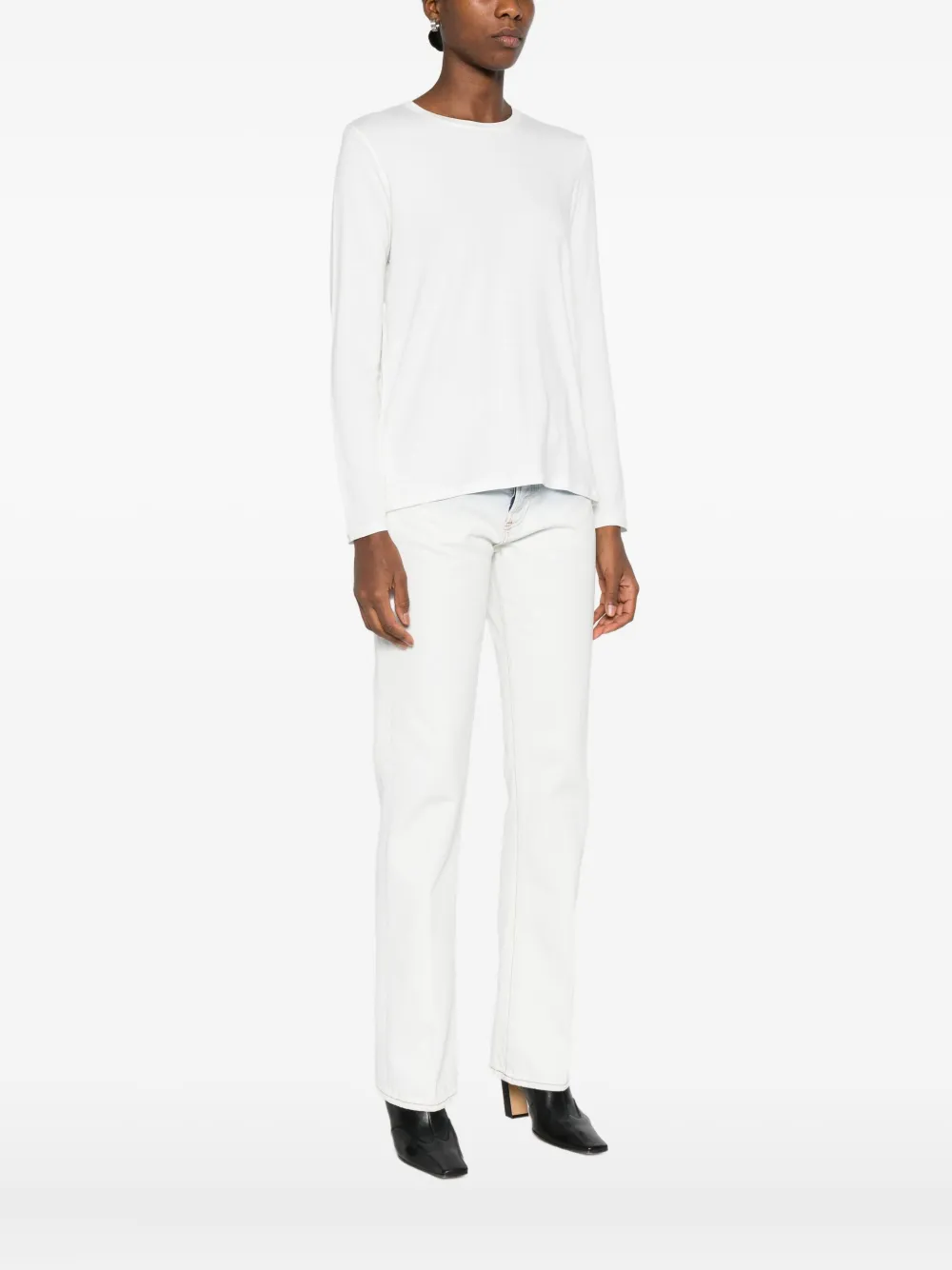 Majestic Long-sleeve Round-neck Sweater In White