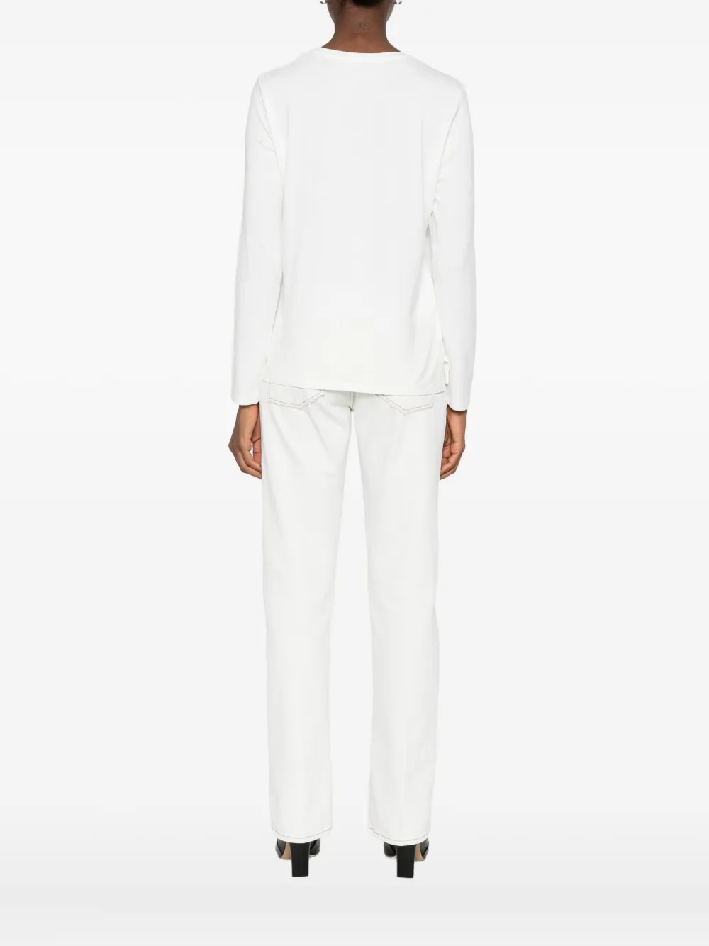 Majestic Long-sleeve Round-neck Sweater In White
