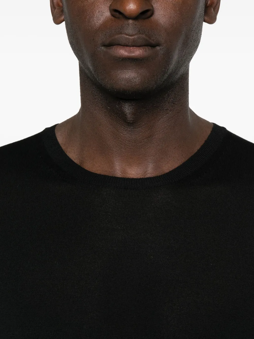 Saint Laurent Round-neck Panelled Wool Sweater In Black