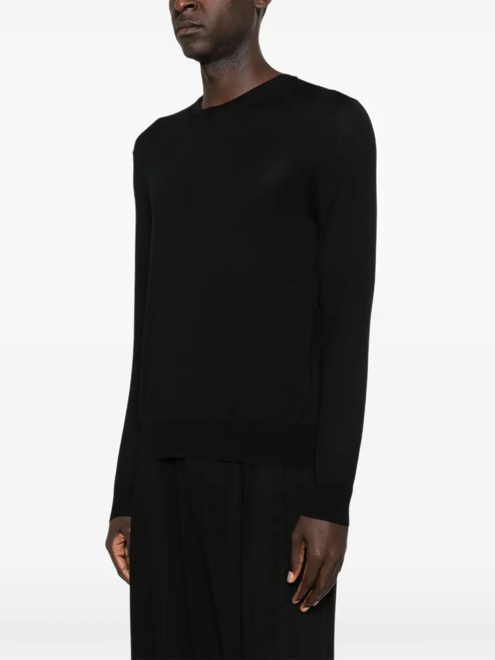 Saint Laurent Round-neck Panelled Wool Sweater In Black