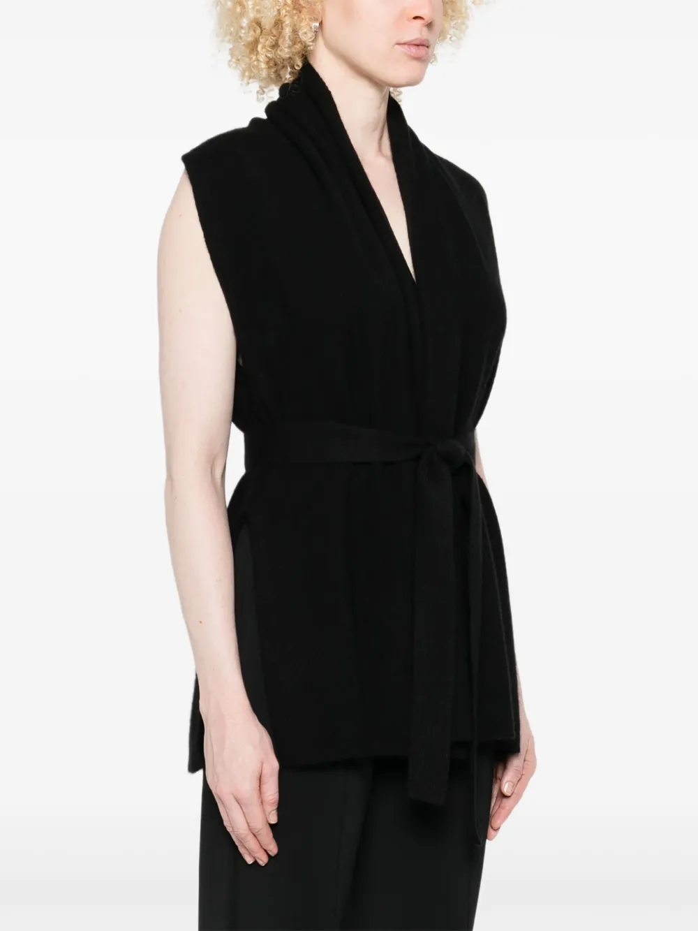 Joseph Belted Sleeveless Cardigan In Black
