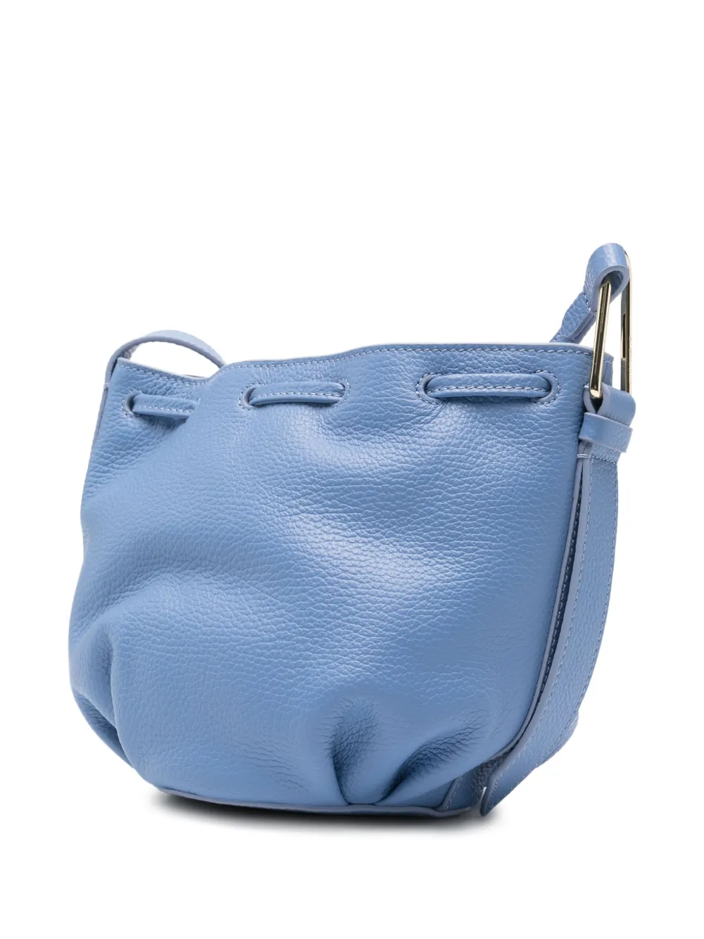 Coccinelle Malory Drawstring Leather Bucket Bag In Blue