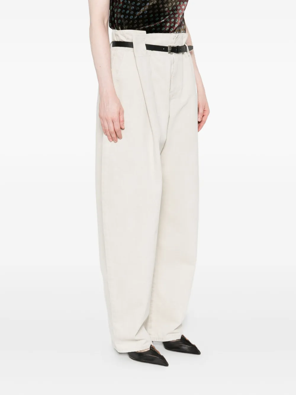 Ych Belted Pleated Trousers In White