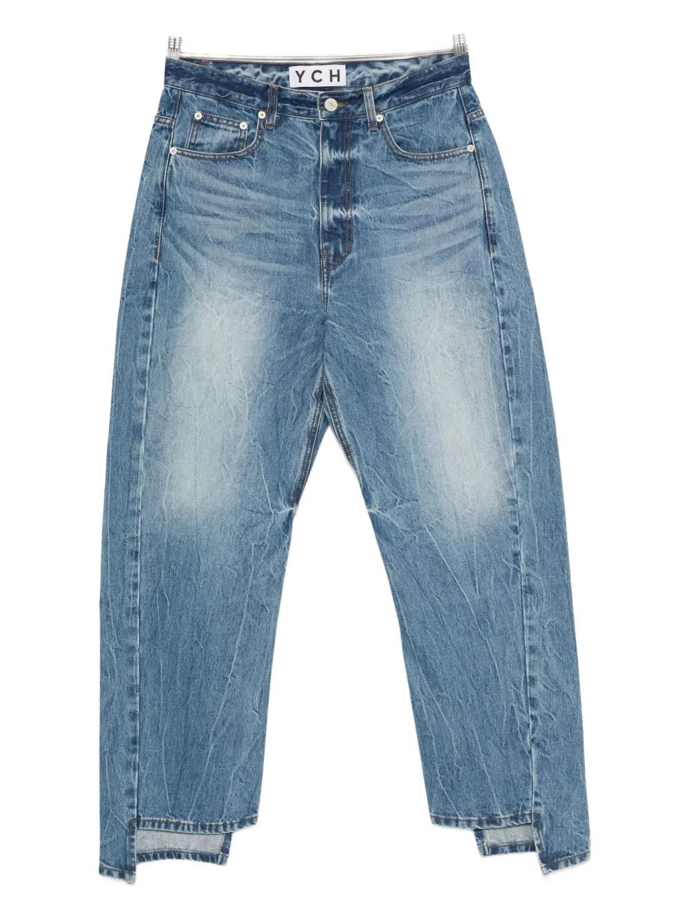 Ych High-low Hem Jeans In Blue