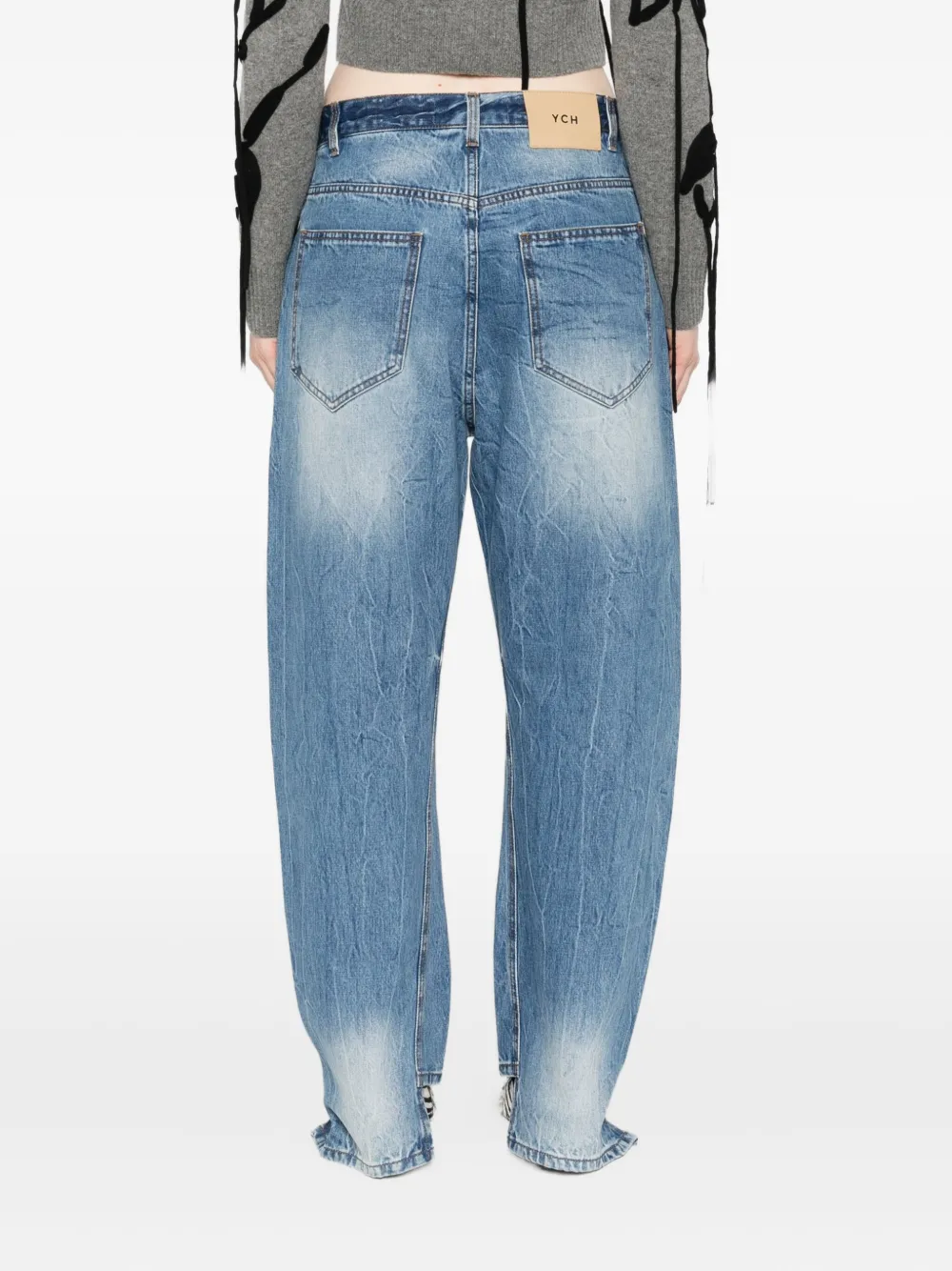 Ych High-low Hem Jeans In Blue