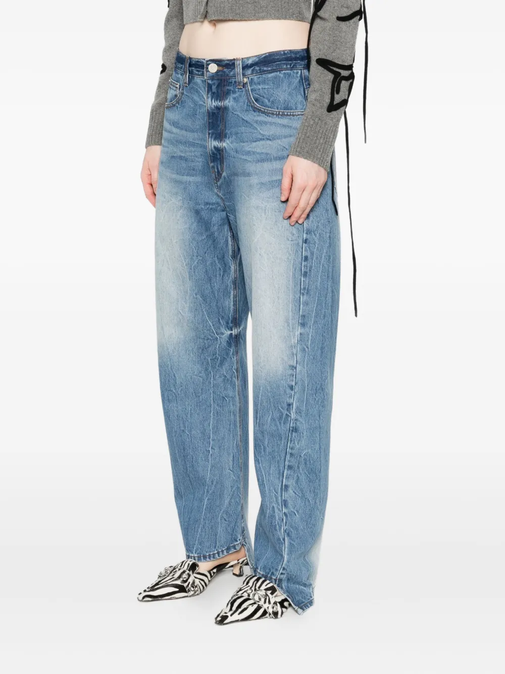 Ych High-low Hem Jeans In Blue