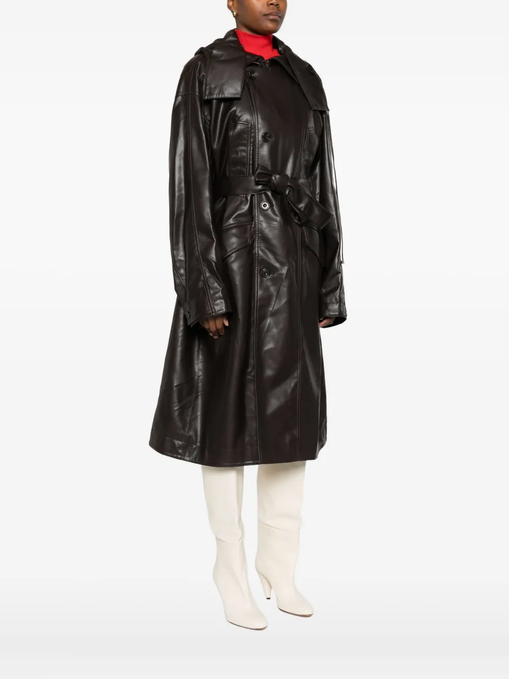 Ych Belted Hooded Coat In Brown