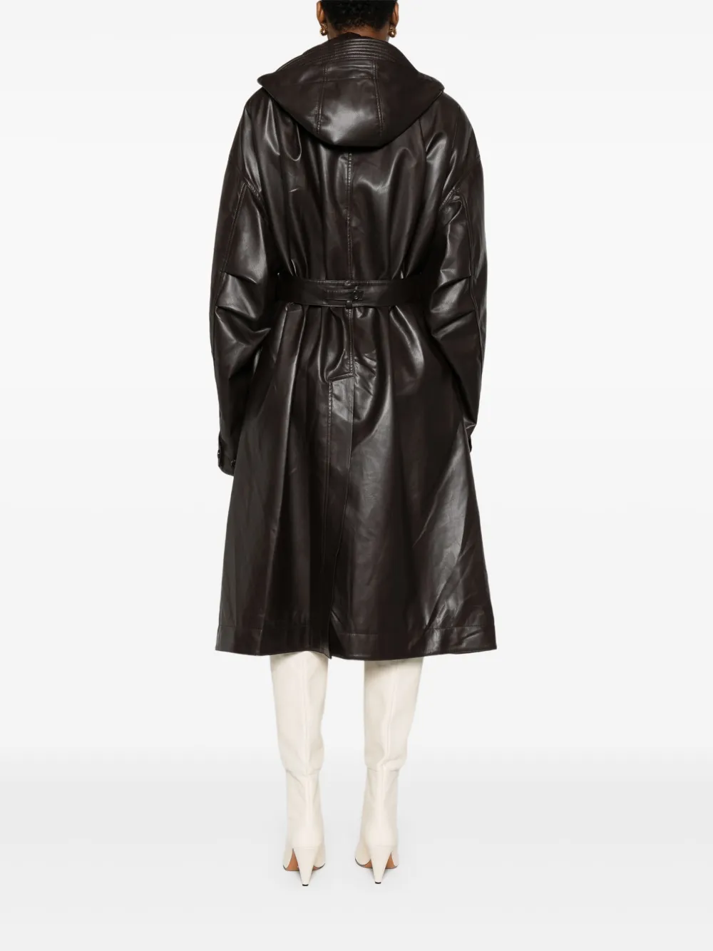 Ych Belted Hooded Coat In Brown