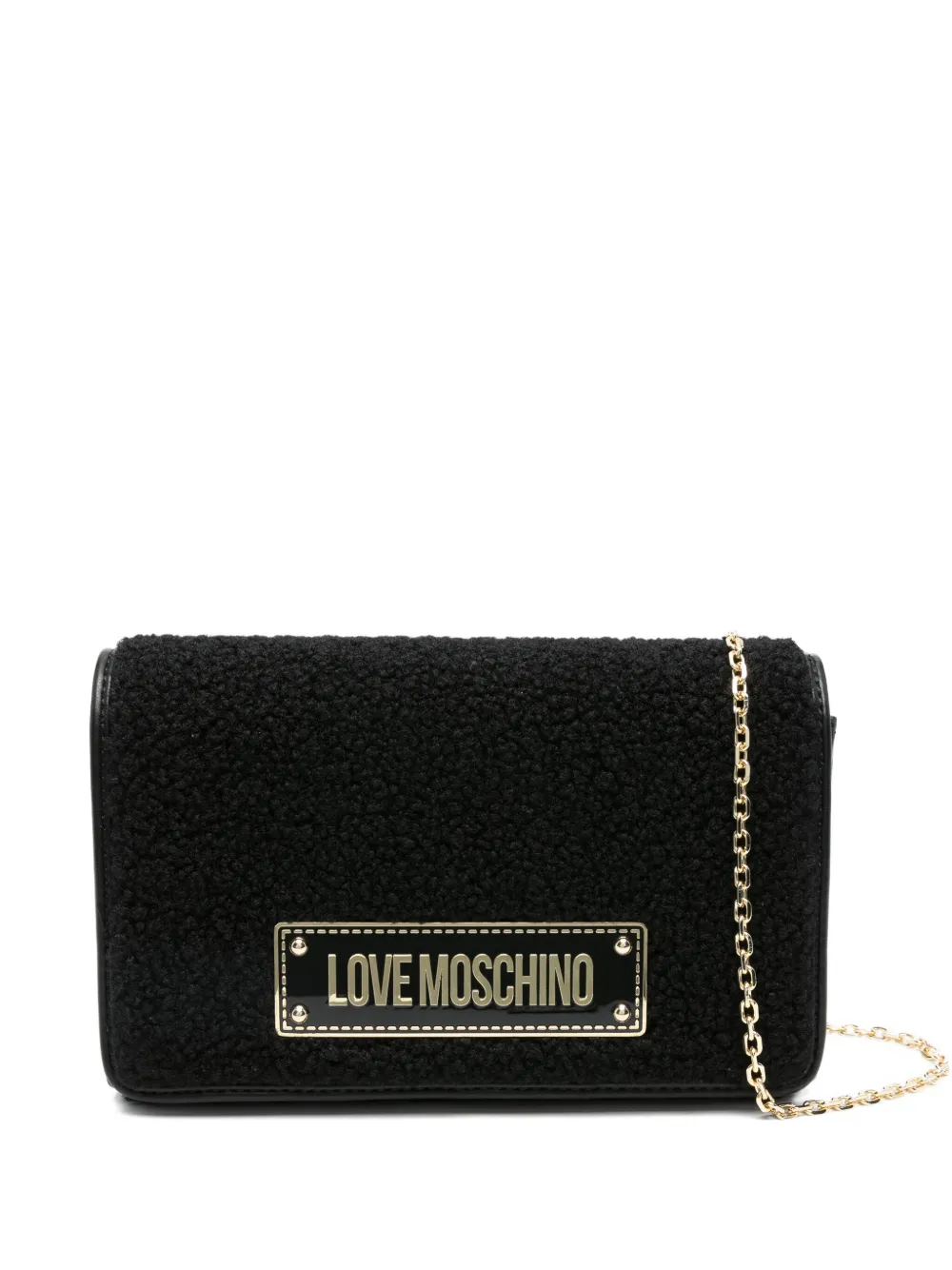 Love Moschino logo-plaque shearling shoulder bag | Black | Image 1