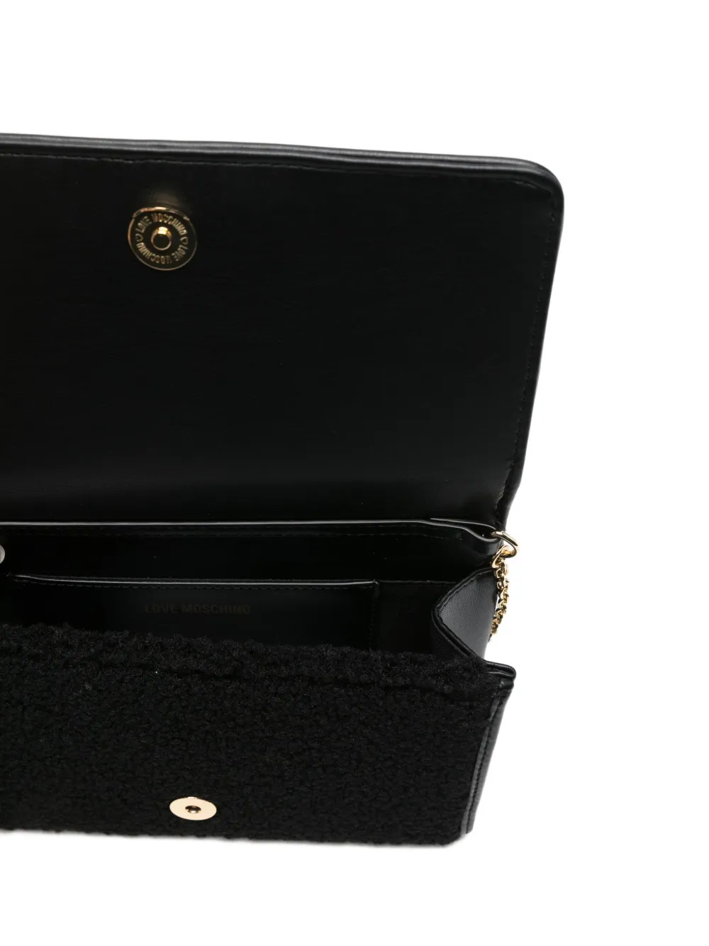 Love Moschino Logo-plaque Shearling Shoulder Bag In Black