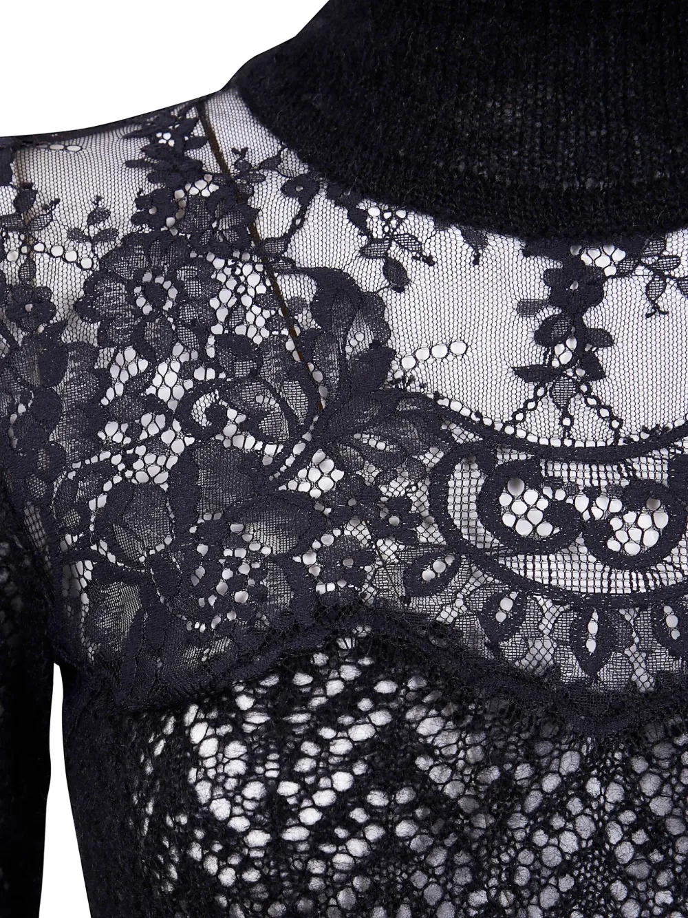 Blumarine Turtle Neck Knit With Lace Sweater In Multi