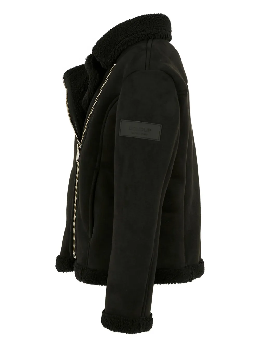 Dondup Asymmetrical-zip Shearling Coat In Black