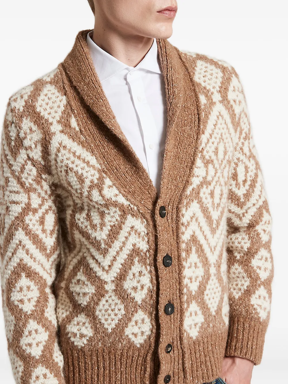 Peserico Shawl-collar Patterned Cardigan In Brown