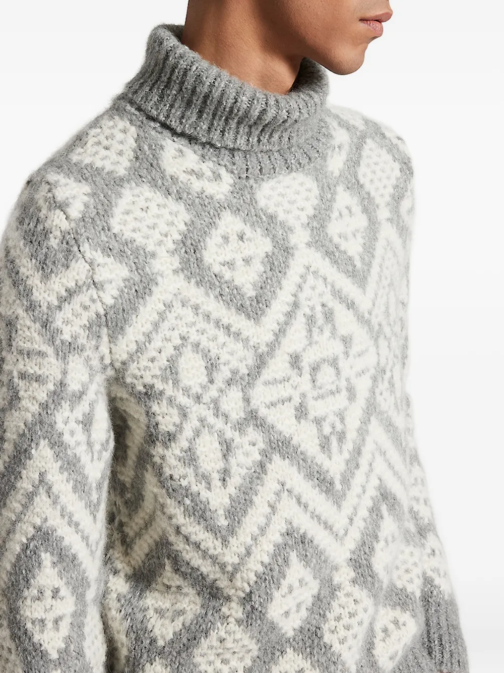 Peserico Fairisle-pattern Turtleneck Sweater In Gray