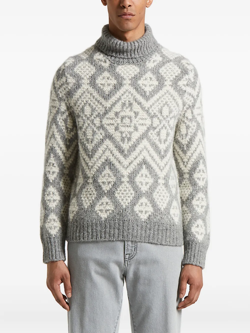 Peserico Fairisle-pattern Turtleneck Sweater In Gray