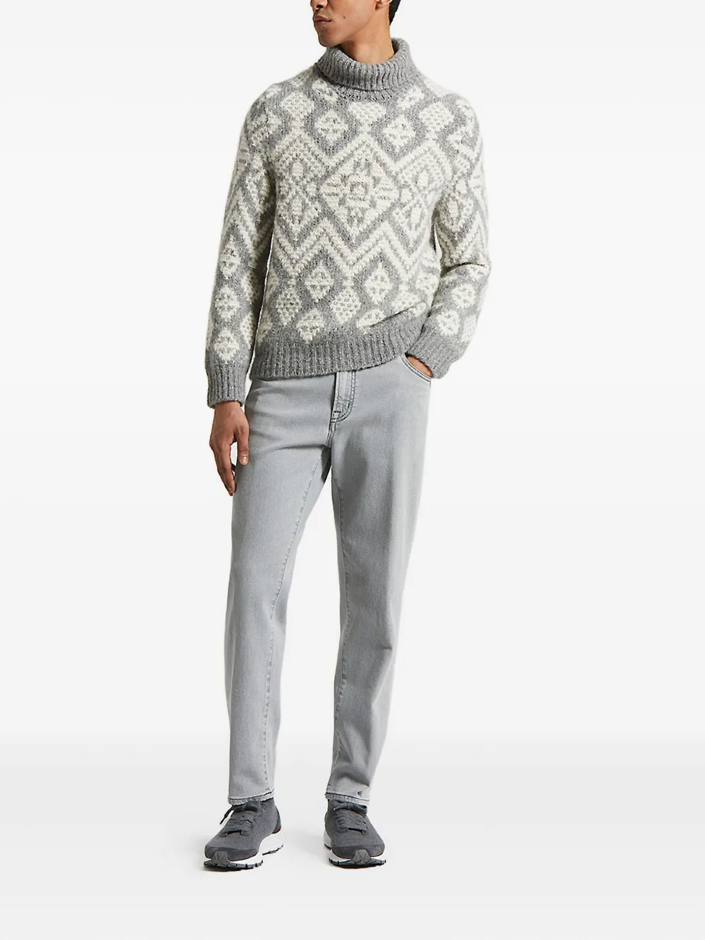 Peserico Fairisle-pattern Turtleneck Sweater In Gray