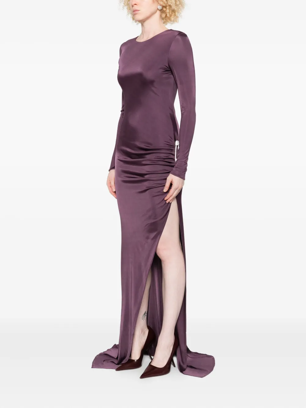 Giuseppe Di Morabito Draped Jewel-embellished Gown In Burgundy