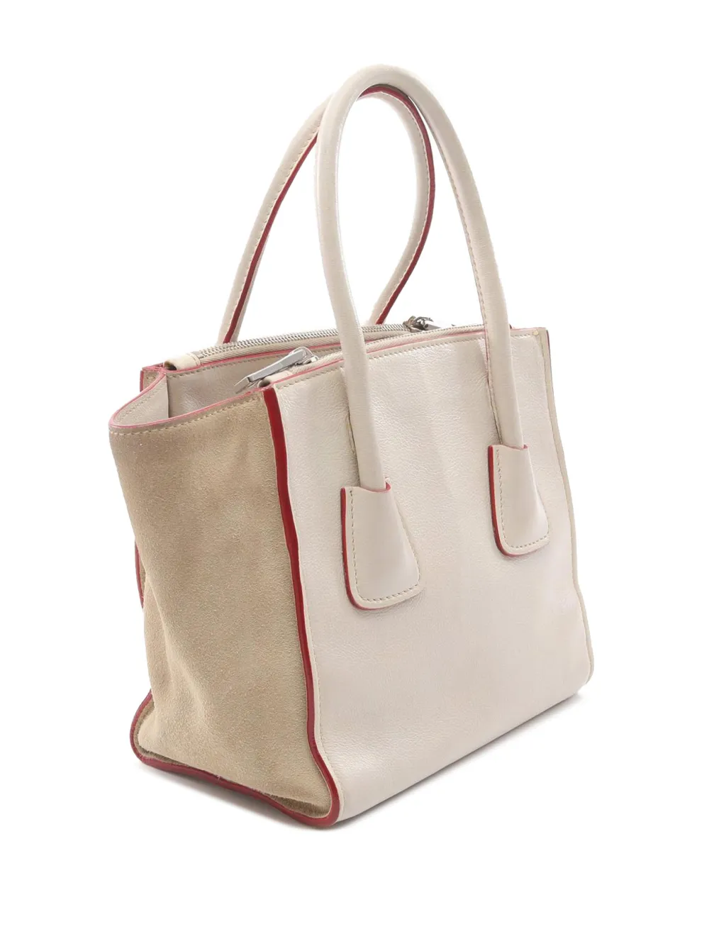 Pre-owned Prada 2000-2025 Mini Scamosciato Trimmed Glace Calf Twin Pocket Satchel In White