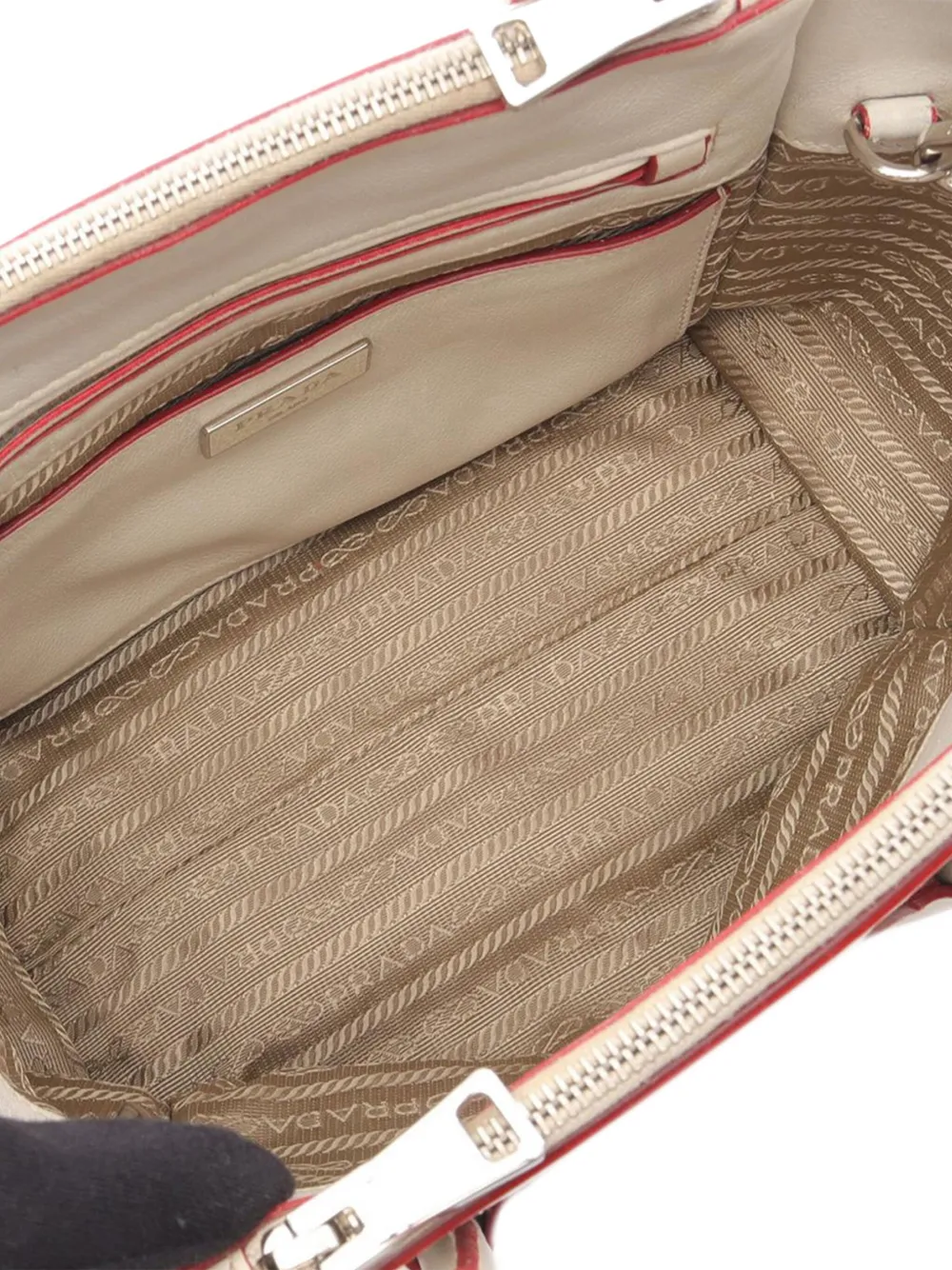 Pre-owned Prada 2000-2025 Mini Scamosciato Trimmed Glace Calf Twin Pocket Satchel In White