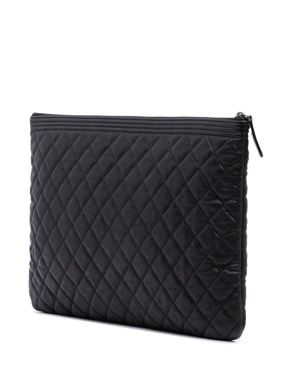 Pre-owned Chanel 2016-2017 Large Quilted Caviar Boy O Case Clutch Bag In Black